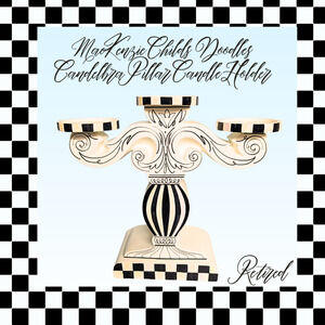 Mackenzie Childs Doodles Candelabra Pillar Candle Holder, Retired Collectible